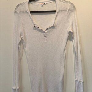 Sundry White Ribbed Henley Top